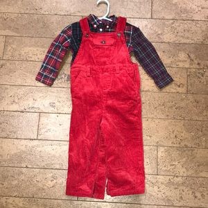 18n Ralph Lauren red corduroy overalls with shirt
